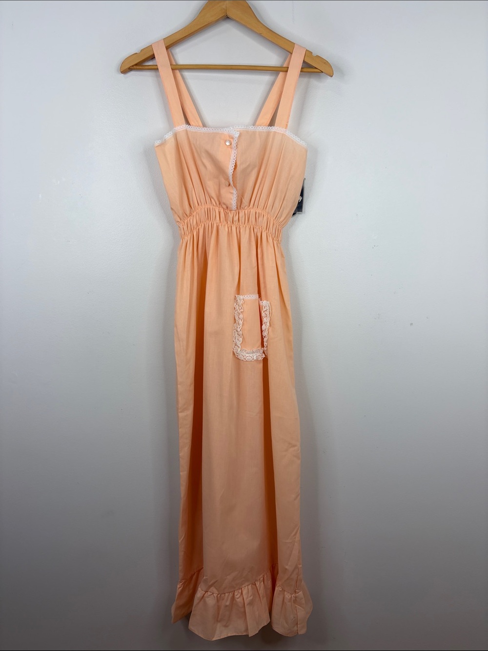 New Vintage Nightgown Womens Small Medium Peach Cotton Ruffle Maxi Retro 60s 70s
